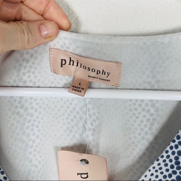 philosophy sleeveless overlay dotted blouse layered blue white size large - Picture 7 of 7